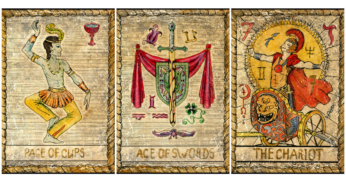 M&aacute;rciusi tarot j&oacute;sl&aacute;s: Kelyhek apr&oacute;dja, Kardok 10 &eacute;s Diadalszek&eacute;r